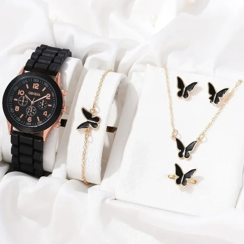 Luxury Women Set Watch-Ring-Necklace-Earrings-Bracelet