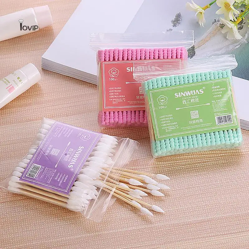 100pcs Pack Double Head Cotton Swab