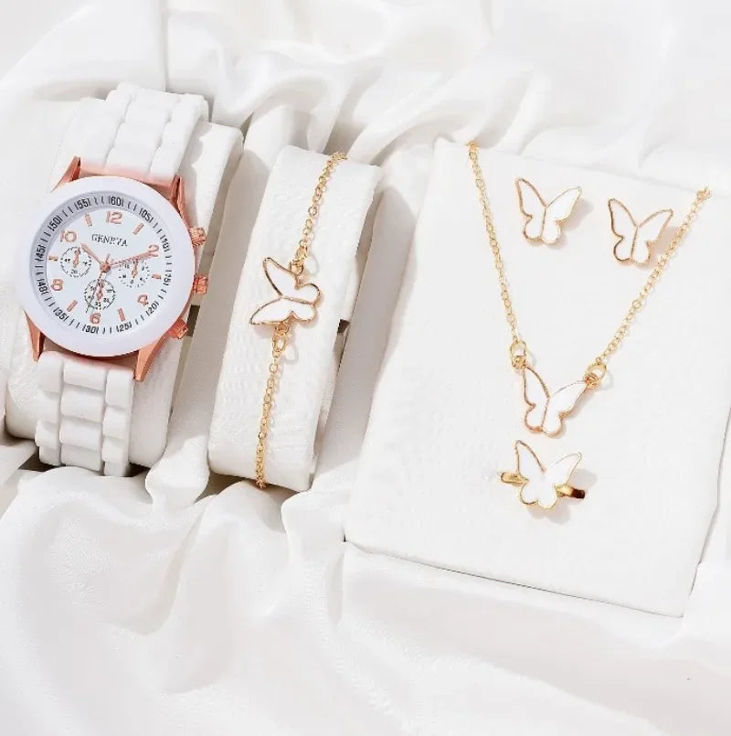 Luxury Women Set Watch-Ring-Necklace-Earrings-Bracelet