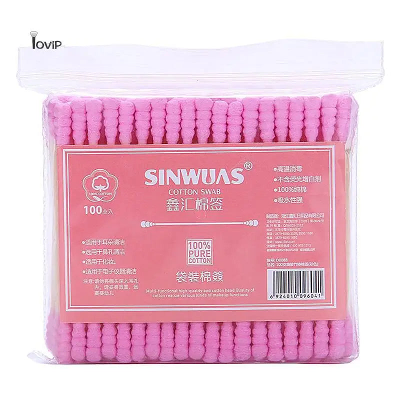 100pcs Pack Double Head Cotton Swab