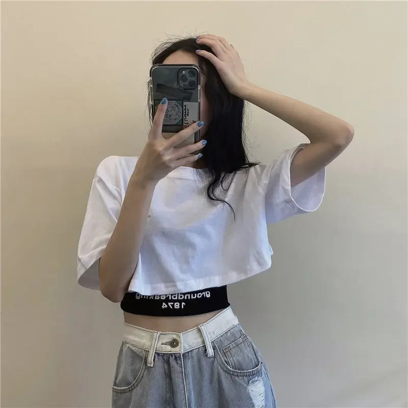 White Short Sleeved Crop Top