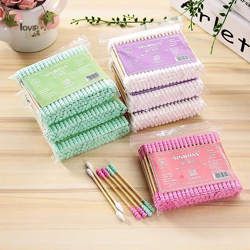 100pcs Pack Double Head Cotton Swab