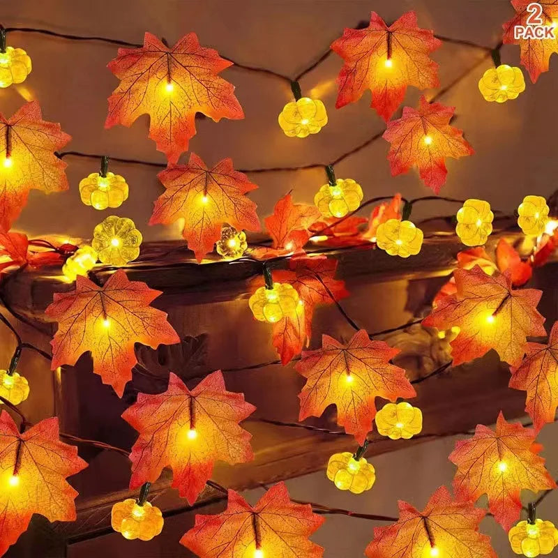 Artificial Autumn Maple Leaves and Pumpkins