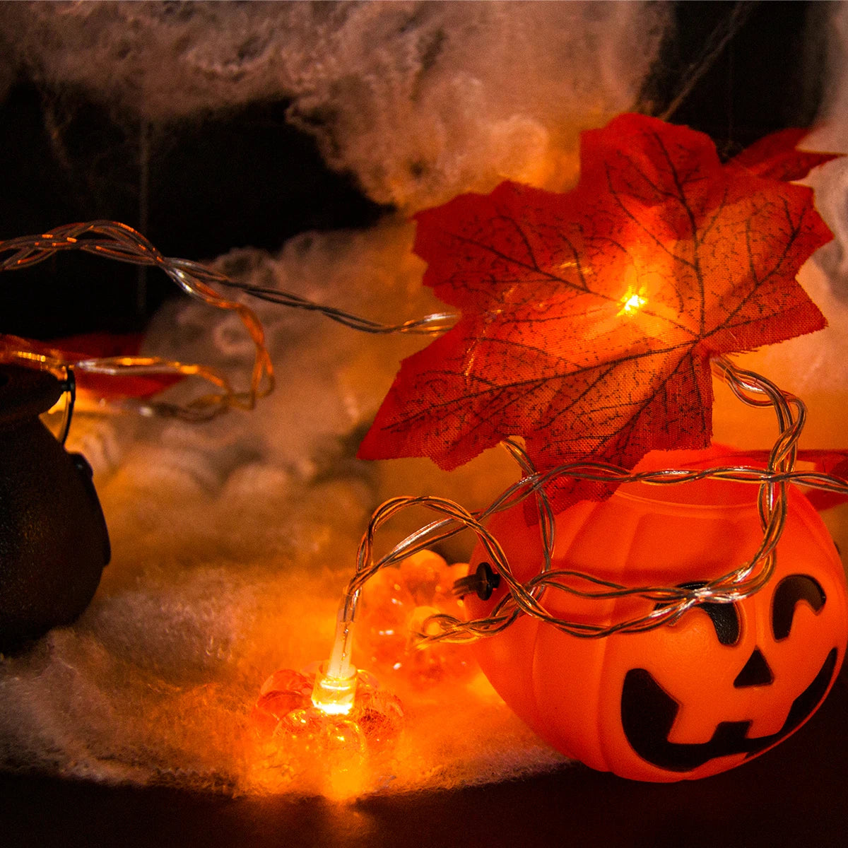 Artificial Autumn Maple Leaves and Pumpkins